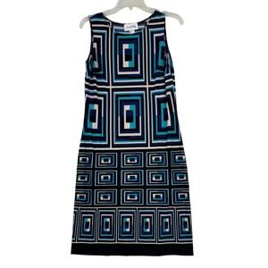 Joseph Ribkoff Dress Size 4 Blue Black Geometric Print‎ Slinky Knit Sleeveless